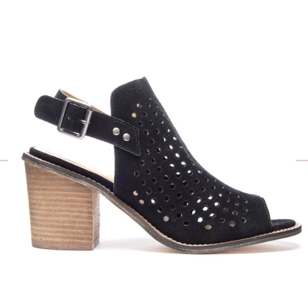 Chinese Laundry Black Carnival Open Toe Ankle Booties Perforated Suede Womens 9
